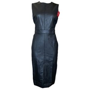 Spanx Luxe Black Faux Leather Dress Sleeveless Sheath M Bodycon Goth Party Biker
